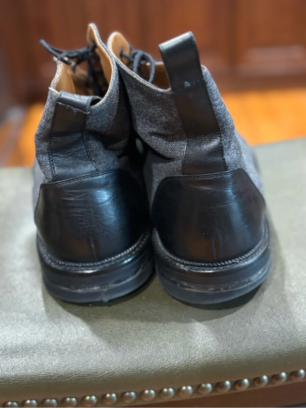 Taft The Jack Boots Grey Wool Black Leather Mens Size EU 46 US 13 Preowned